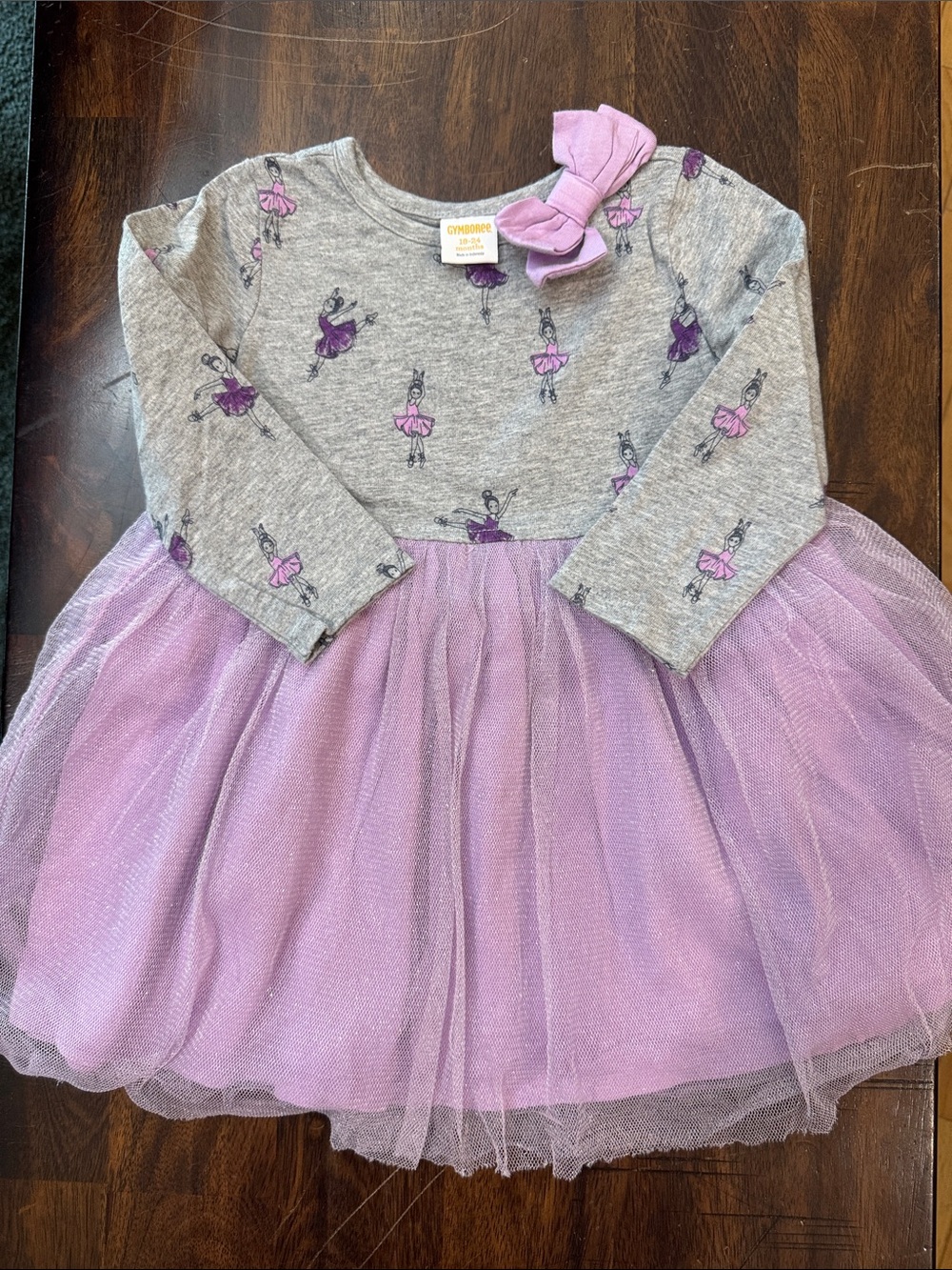 Gymboree Gray with Purple and Pink Ballerina Tulle Dress